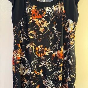 NY Collection Black and Orange Floral Blouse